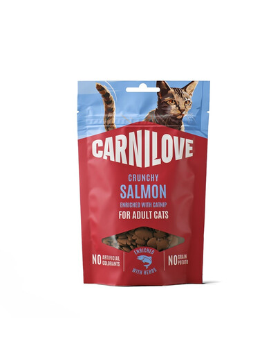 CARNILOVE Crunchy Snack Cat Salmon 50 g con salmone e erba gatta, snack croccante per gatti