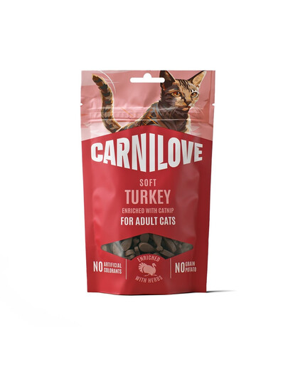 CARNILOVE Soft Snack Cat Turkey 50 g con tacchino e erba gatta, snack morbidi per gatti