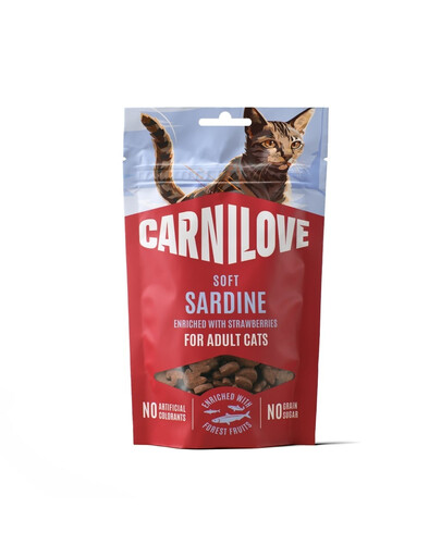 CARNILOVE Soft Snack Cat Sardine 50 g con sardine e fragole, snack morbidi per gatti