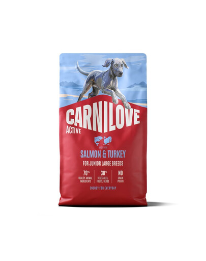 CARNILOVE Active Dog Salmon & Turkey 4 kg Junior Large Breeds salmone e tacchino, per cuccioli in fase di crescita di razze di taglia grande