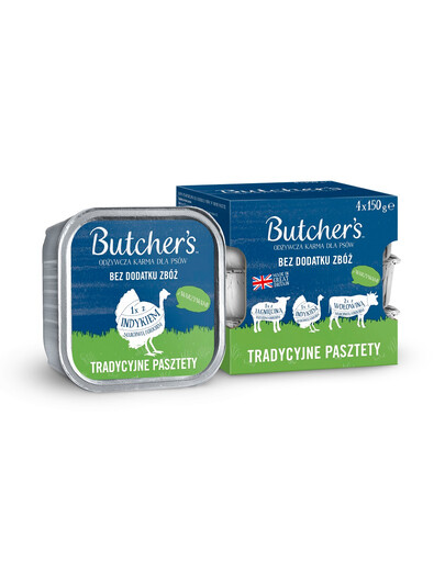 BUTCHER'S Original Paté tradizionali Mix di sapori con verdure (con agnello, tacchino e manzo) 4x150 g