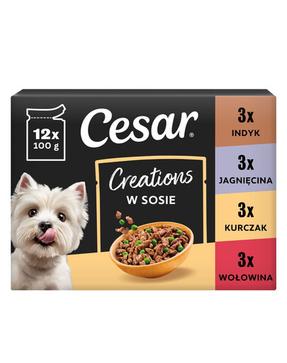 CESAR Creations Mix di Sapori (manzo, pollo, agnello, tacchino) 12 x 100g cibo umido per cani adulti