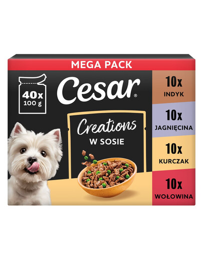 CESAR Creations Mix di Sapori (manzo, pollo, agnello, tacchino) 40 x 100g cibo umido per cani adulti