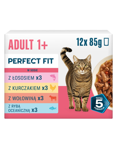 PERFECT FIT Adult 1+ Mix Sapori 12 x 85g cibo umido per gatti adulti