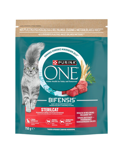 PURINA ONE Bifensis Sterilcat Beef 750 g con manzo, per gatti dopo sterilizzazione o castrazione