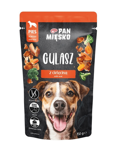 PAN MIĘSKO Gulasch di tacchino e vitello cibo umido per cani 150g