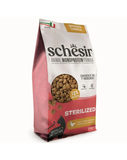 SCHESIR Animal Monoprotein Sterilized Chicken 10 kg cibo secco con pollo per gatti sterilizzati