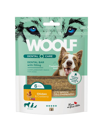 Woolf Dental Bars Chicken & Cranberry 108g  pollo con mirtilli rossi, barretta per la salute dei denti dei cani