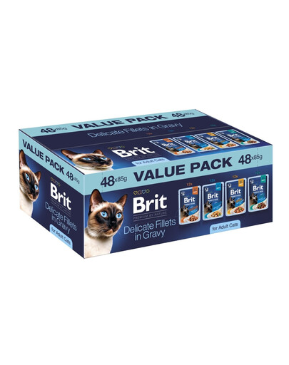 BRIT Premium by Nature Cat Adult Fillets in Gravy Value Pack Filetti di carne e pesce in salsa per gatti adulti 48x85 g