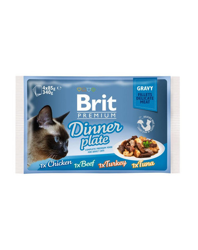 BRIT Premium Cat pouch gravy fillet Dinner plate Bustine in salsa per gatti, gusti misti 340 g (4x85 g)