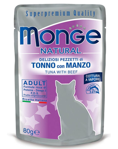 MONGE per gatti Tonno con manzo in gelatina 80 g
