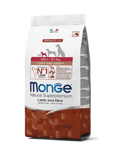 MONGE Mini Puppy cibo per cuccioli agnello e riso 2,5 kg