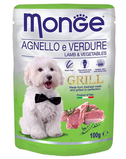 MONGE Grill Adult Dog bocconcini al forno 100 g - ricco in agnello con ortaggi