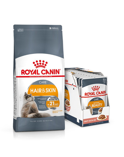 ROYAL CANIN Hair&Skin Care 10kg secco + umido Intense Beauty in gelatina 12x85 g